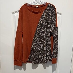 Lovely Melody Rust and Leopard Print Blouse